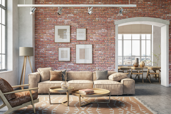 Papan dinding bata ekspos dengan warna netral